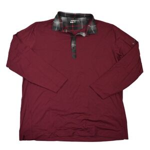 Nike Golf Tour Premium Dri-Fit Long Sleeve Polo Burgundy Plaid Collar Men XL